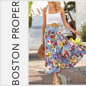 NWT Dolce Vita Patchwork Printed Maxi Skirt Boston Proper Blue Floral Tiered